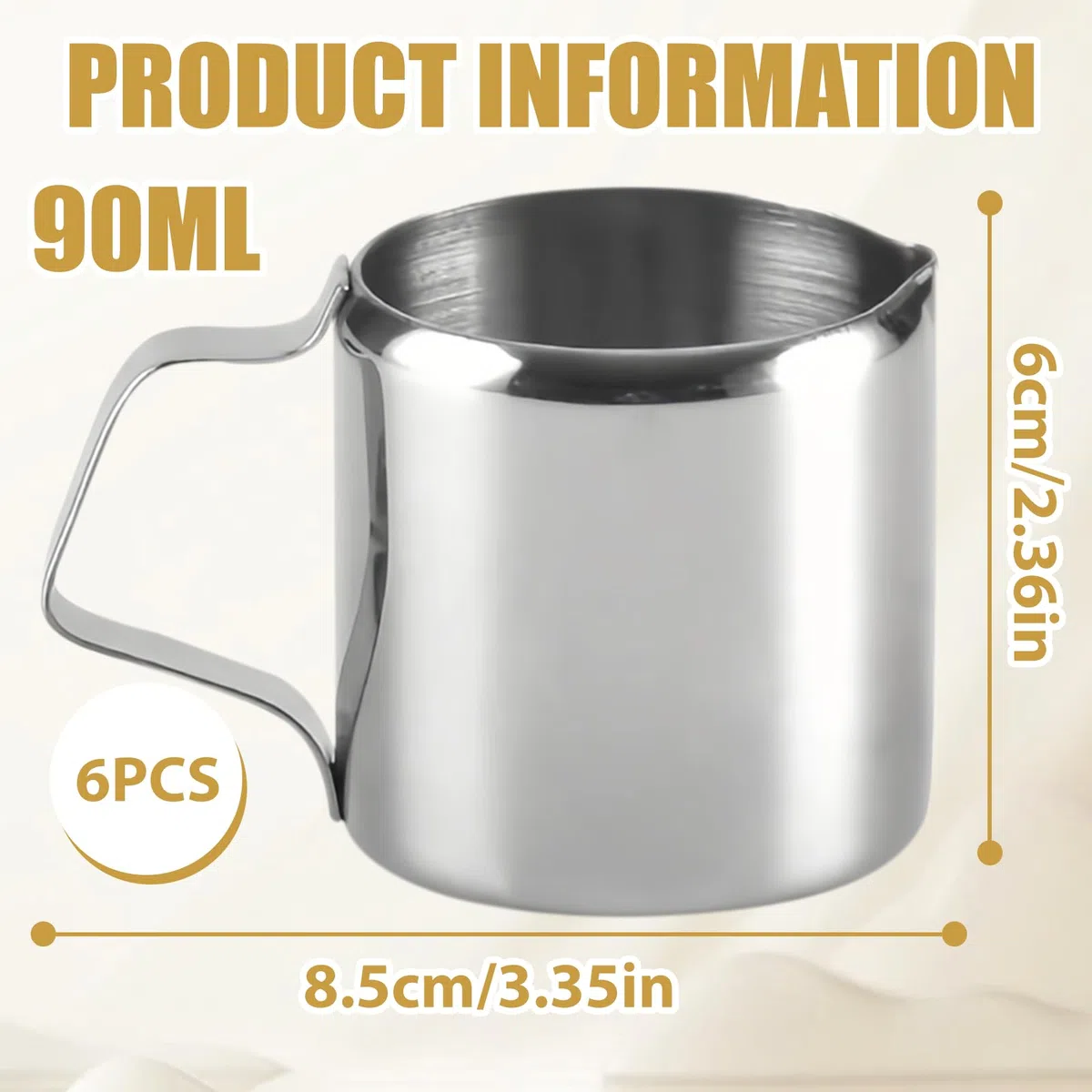 6 bricco per latte in acciaio inox, 90 ml, mini brocca per latte da 3 oz, piccolo brocca per caffè e cappuccino, latte