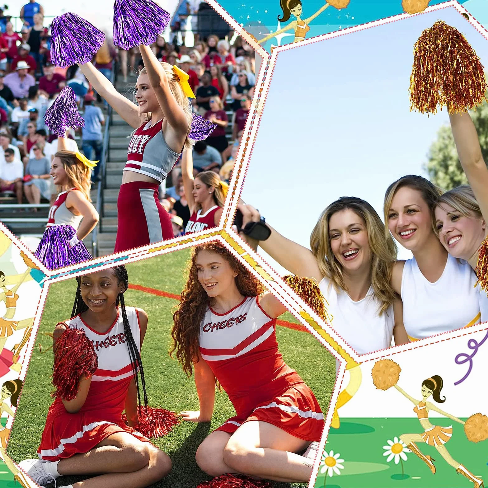 30 Pezzi Pon Pon Cheerleader, Cheerleading Pom, Pom PON di Squadra Cheer Leader per Eventi Sportivi Feste In Palcoscenico Feste（5 colori）