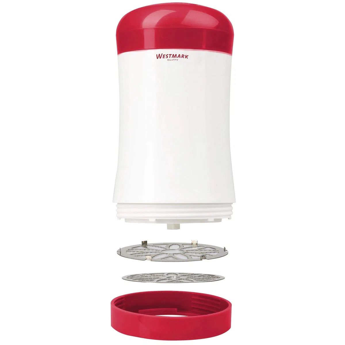 Westmark Macinino/Grattugia per formaggio, 2 in 1, Con dischi affilati intercambiabili, 7,5 x 7,5 x 13,4 cm, Acciaio inox/Plastica, Bianco/Rosso, 11602260
