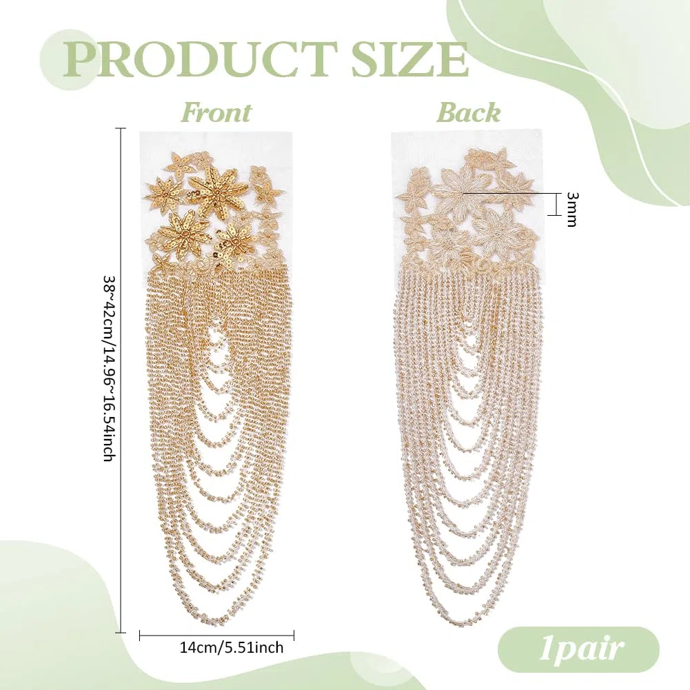 FINGERINSPIRE 1Paio Applique con Strass a Forma di Fiore 3D Fatte a Mano Perline di Cristallo Oro Paillettes Patch Ricamate Spalline con Paillettes per Abito da Sera Costume da Ballo Decorazione