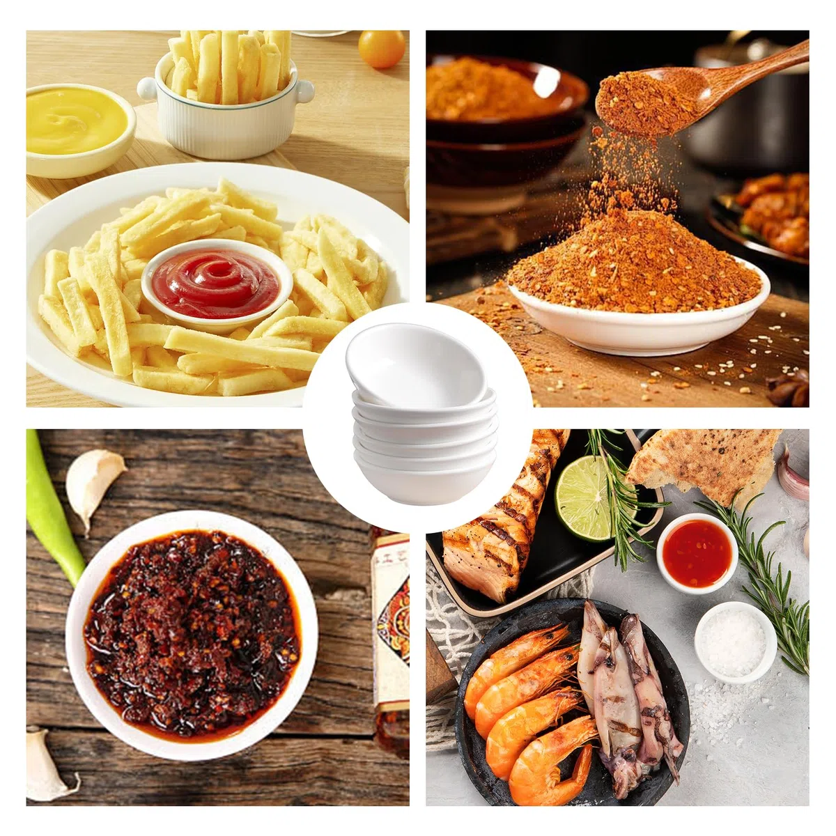 Set di 12 ciotole per salsa, rotonde, per salsa di soia, per sushi, ketchup, spezie, snack BBQ