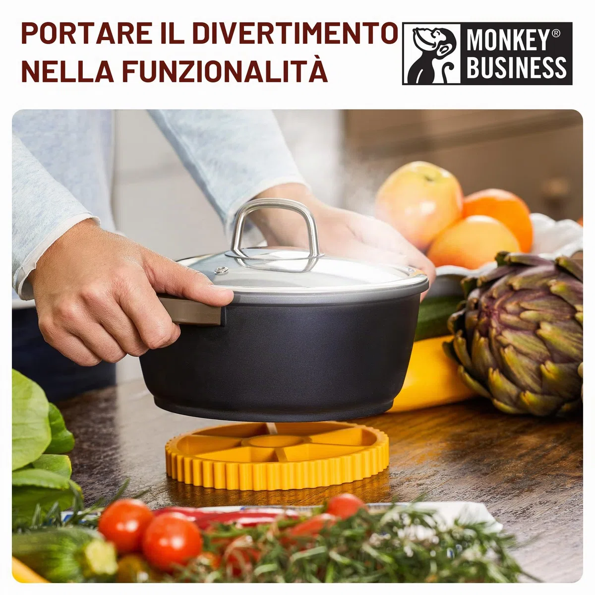 Monkey Business - Sottobicchieri divertenti e alla moda, a forma di una serie di accessori da cucina ispirati alla pasta, accessori da cucina originali