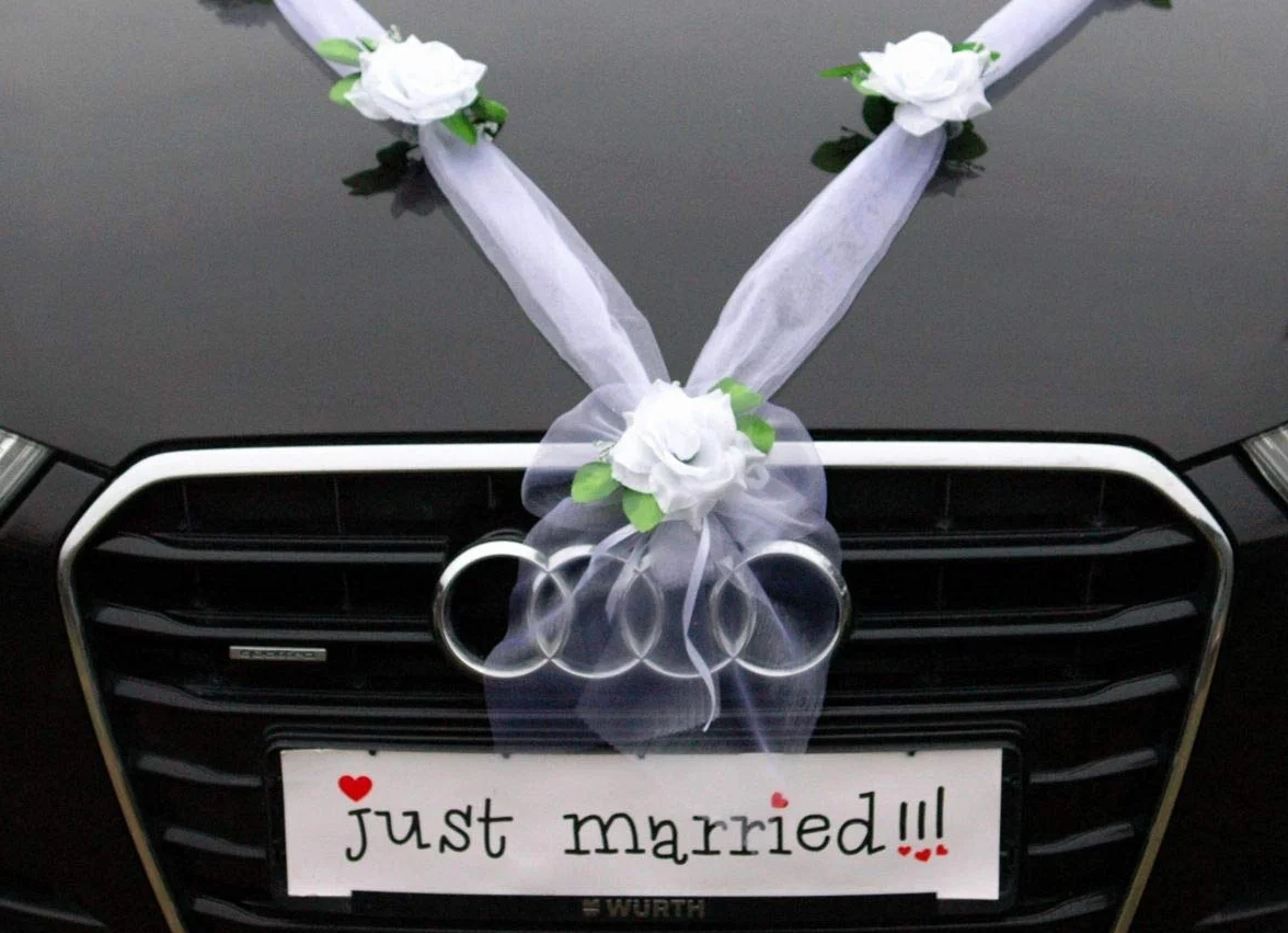 Organza M Auto Gioielli Sposa Coppia Rose Decorazione Organza M Matrimonio Car Wedding Decorazione Ghirlanda Auto (Bianco Puro/Bianco)