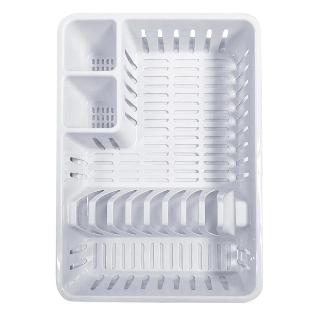 VIRSUS Scolastoviglie con vassoio raccogli goccia, dimensioni 45,5x36x7 cm, Scolapiatti plastica per i bicchieri piatti e tre scomparti per le posate Vari colori (bianco)