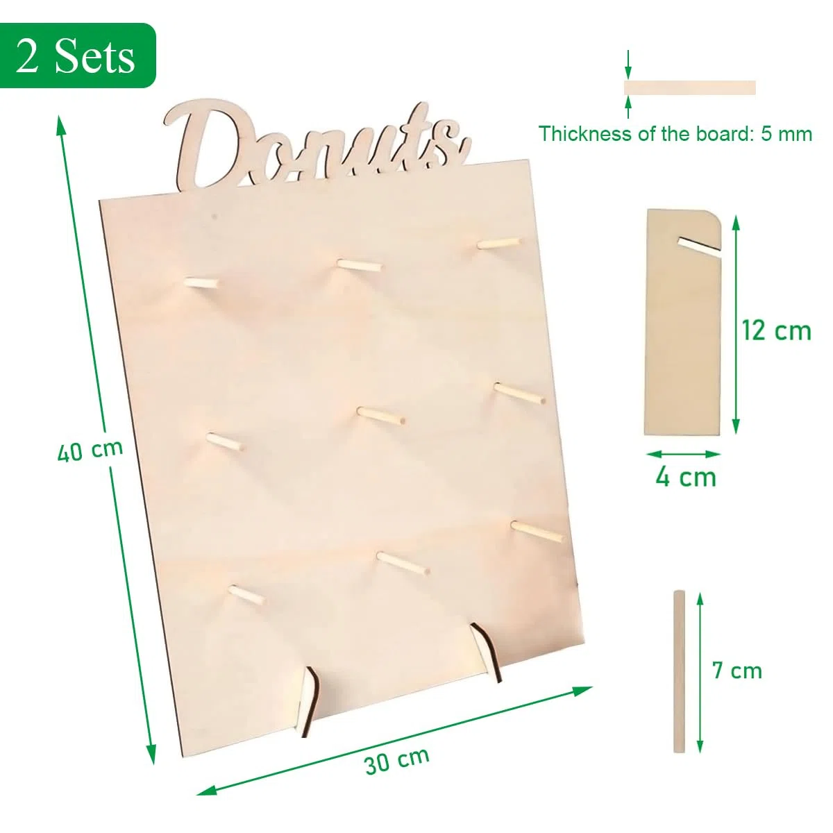 Espositore per Ciambelle in Legno 2 pcs Elegante Donut Display per Dolci e Ciambelle Porta Donuts per Matrimoni Compleanni Feste Decorazioni per Pasticceria (vuoto fuori)