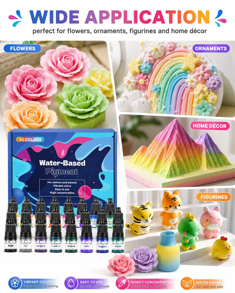 30 Colori Pigmenti a Base d'Acqua Altamente Concentrati per Gesso Ceramico, Stampi, Resina Epossidica, Cemento & Fai da Te