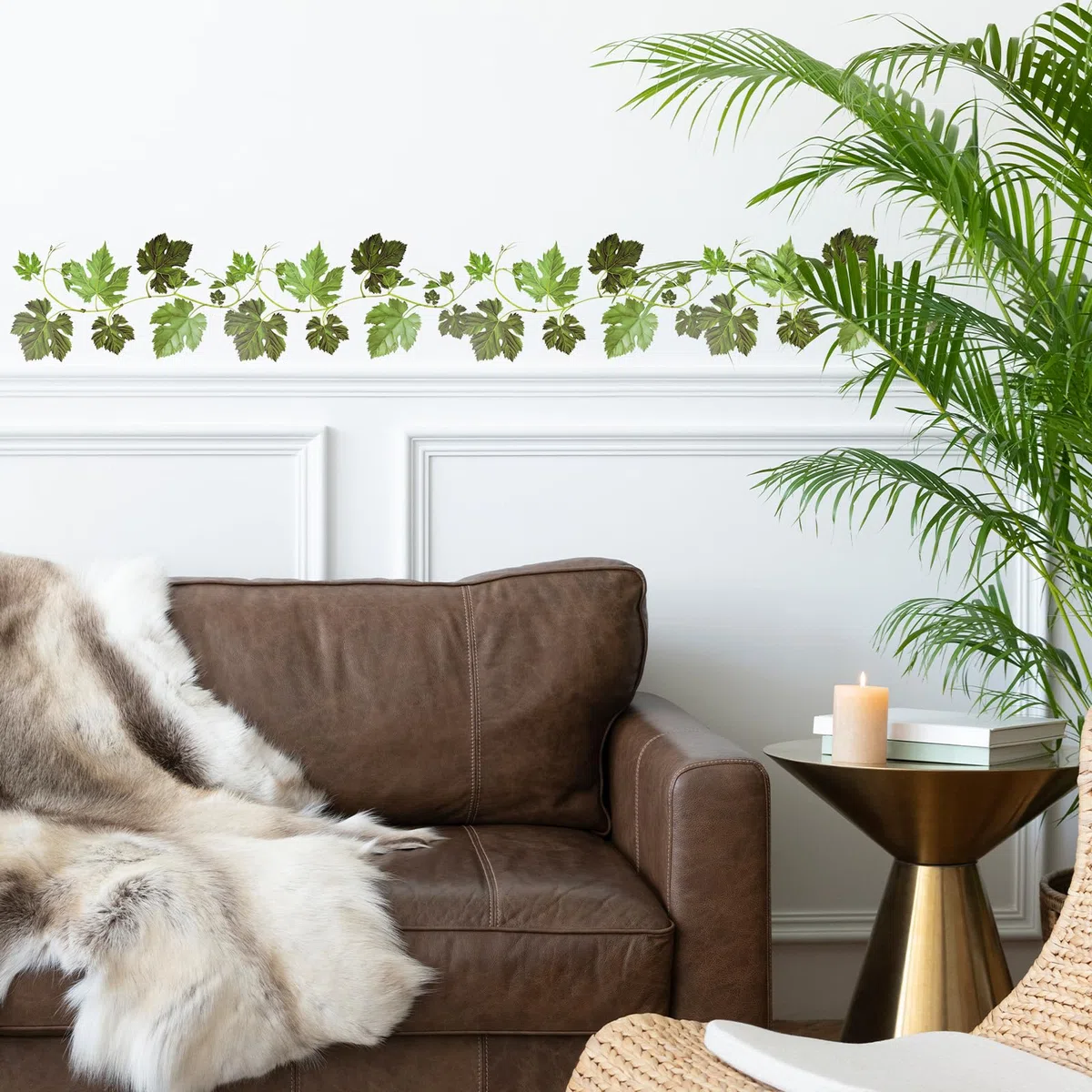 Adesivi Murali Foglie di Verde Vite Adesivi da Parete Fiore di Glicine Decorazione, Adesivo da parete removibile autoadesivo in PVC