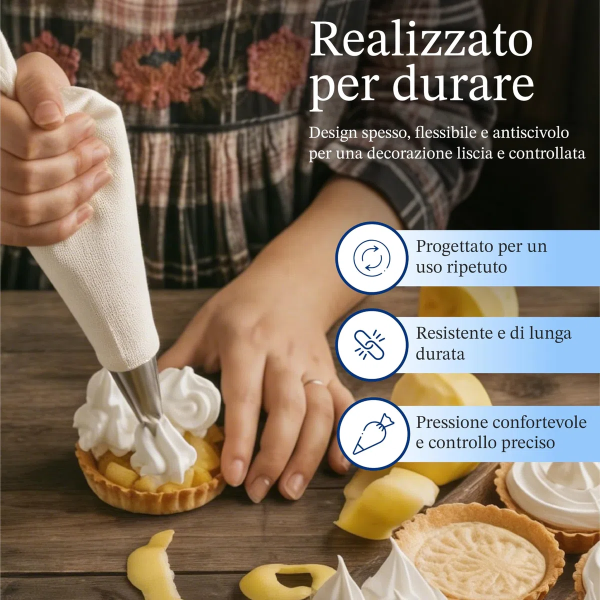 Sac à Poche Riutilizzabile Professionale in Cotone Extra Resistente Set con 10 Beccucci in Acciaio Inox 304 + 2 Spazzole Ideale per Torte e Cupcake