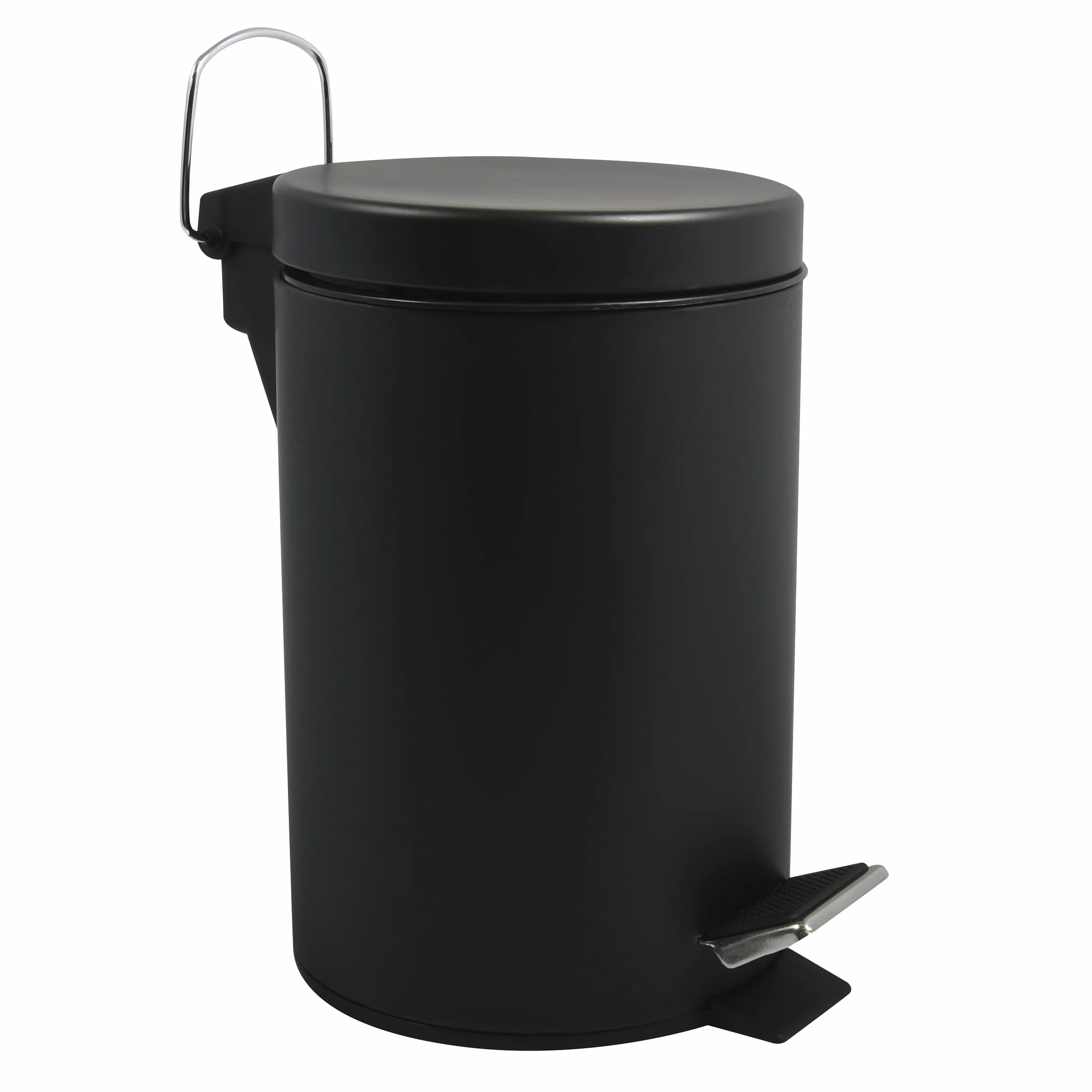 MSV - Pattumiera per cosmetici da bagno - Acciaio inossidabile con secchio interno rimovibile - Pattumiera compatta a pedale - Ø 3L - Nero opaco - Chiusura ammortizzata e facile pulizia