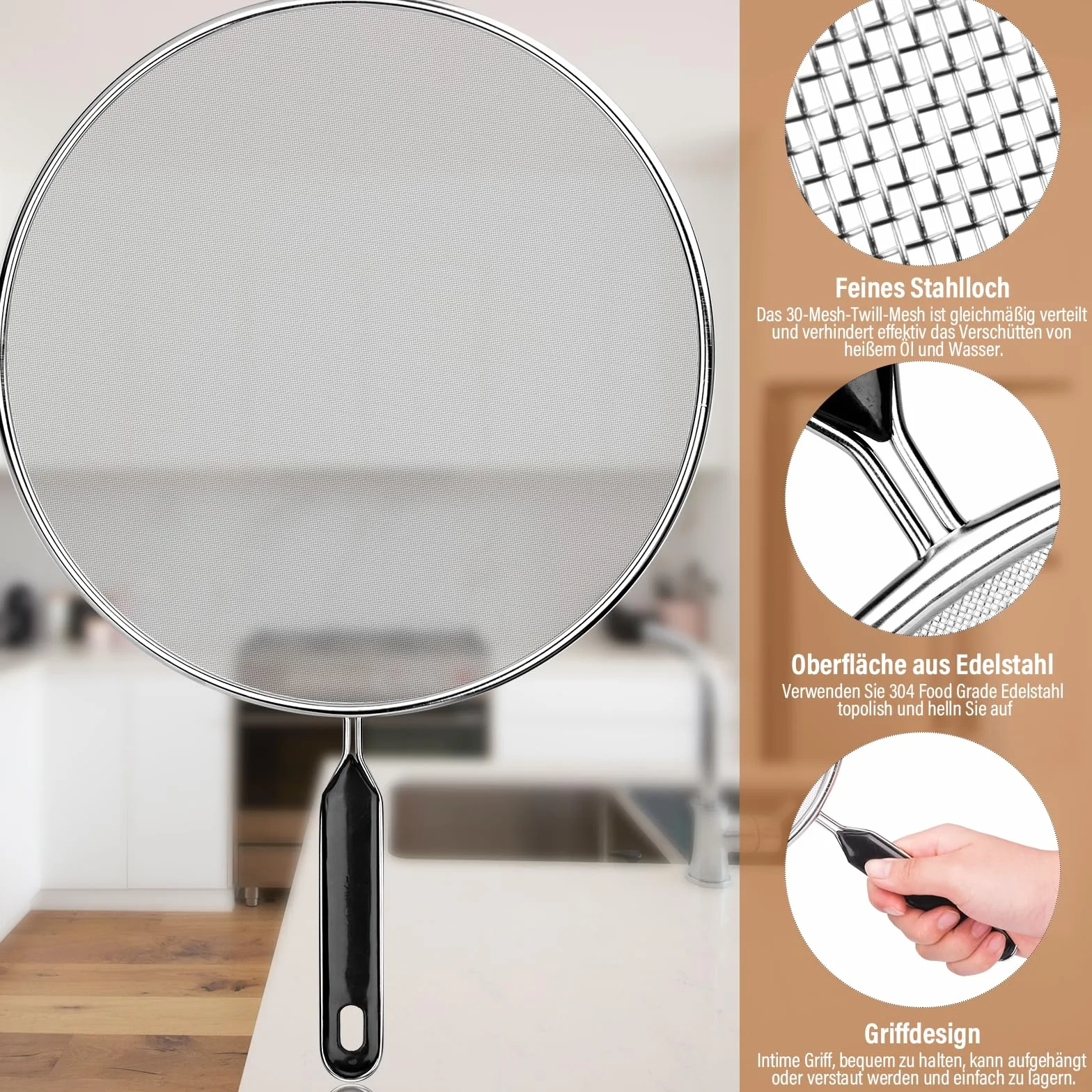 3 Pezzi Paraschizzi Padella Paraspruzzi in Acciaio Inox con Manico Coperchio Antischizzo Paraschizzi Cucina Diametro 19 cm 25 cm 29 cm per Molte Padelle