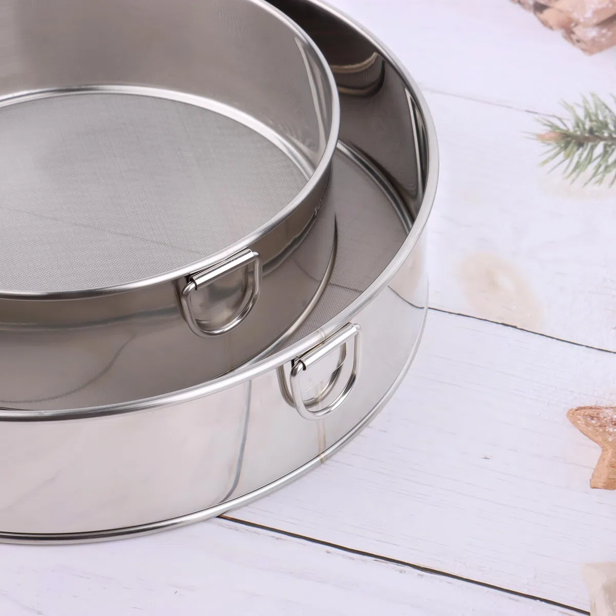 VFANDV Setaccio Farina, 15CM+20CM Rotondo in Acciaio Inossidabile Setaccio Farina, Setaccio da Cucina 60 Maglie Fine Setaccio per Farina Professionale