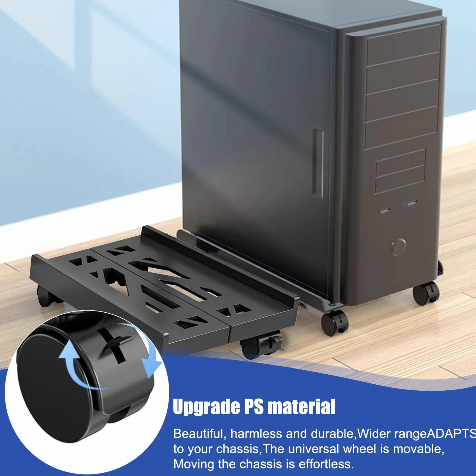 GOMETY Supporto per CPU portatile, supporto per computer, universale, larghezza regolabile, supporto per CPU con 4 ruote, porta tower cart sotto scrivania, supporto per computer, ruote bloccabili per
