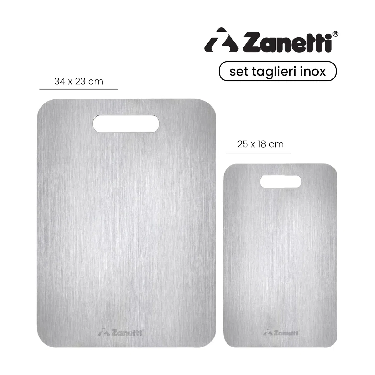 zanetti, Set di Taglieri Inox, 34 X 23 cm + 25 X 15 cm, Acciaio Inossidabile 304