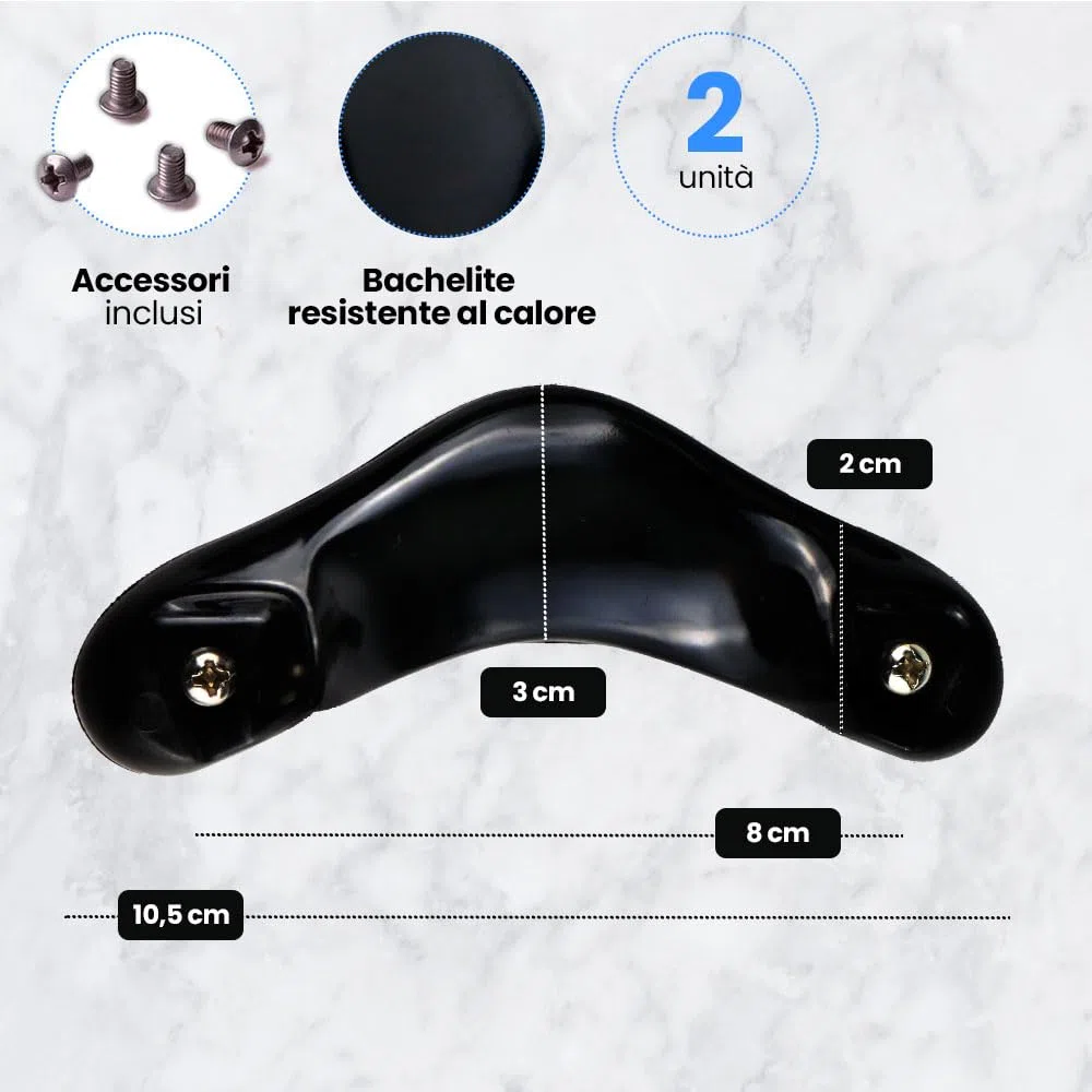 ANAKEL HOME Set 2 Maniglie per Pentola AMC, Ricambio per Pentola AMC | Bachelite Anti Scottatura, Colore Nero, Viti Incluse