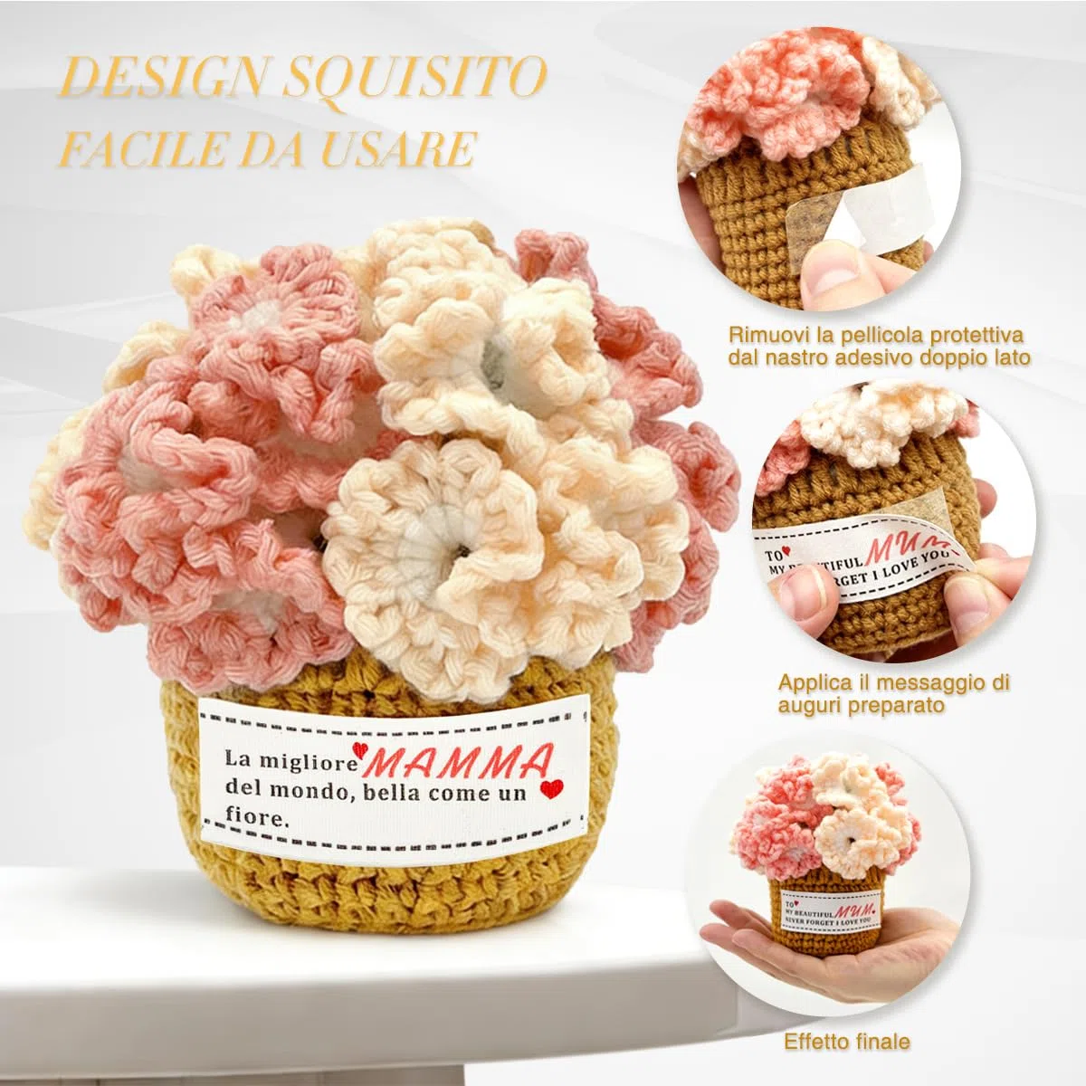 Regalo Mamma, Regalo Mamma Compleanno Decorazioni per la Vaso con Garofani all'uncinetto, la Migliore Idea regalo per la festa della mamma