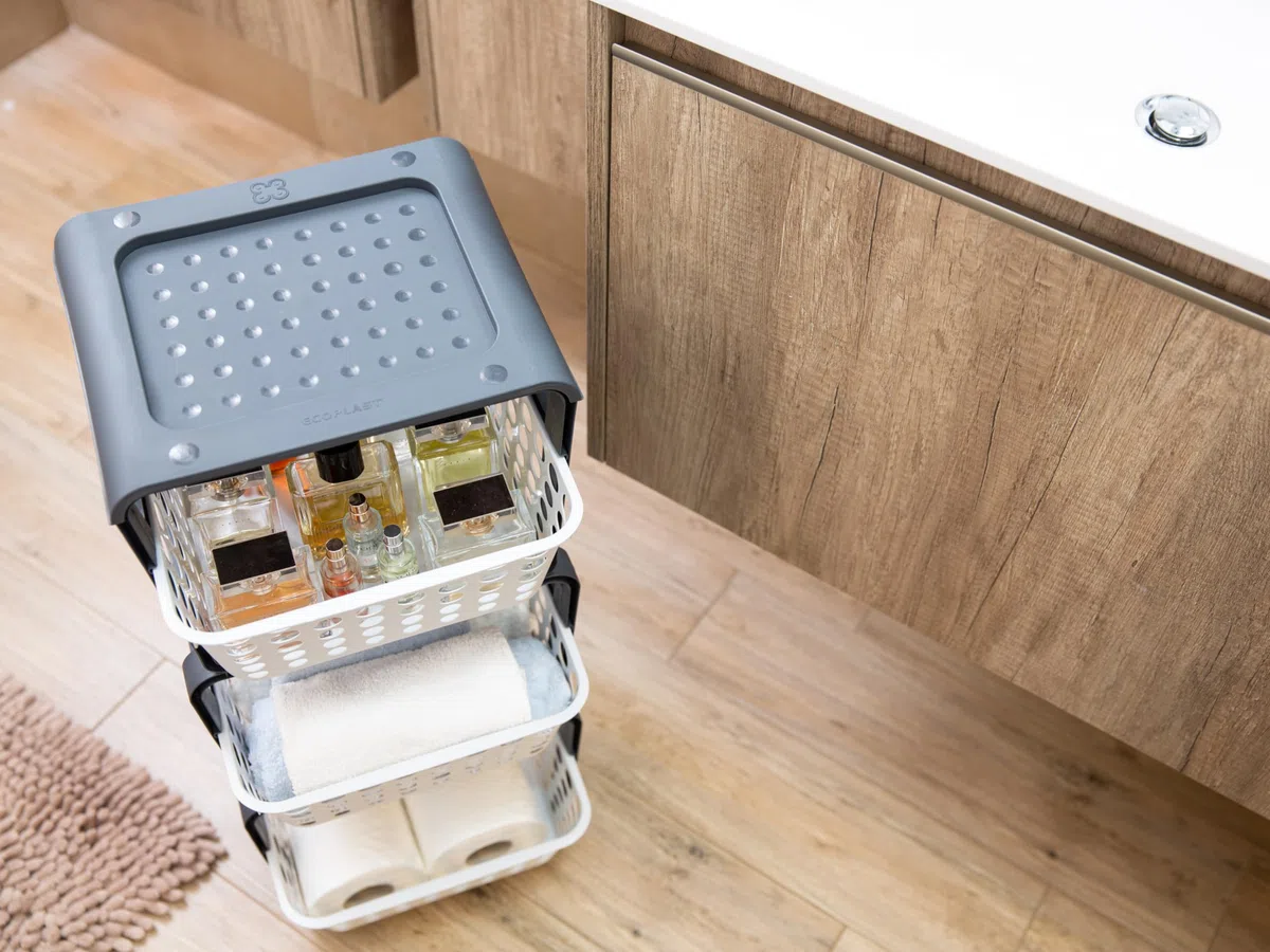Ecoplast | Carrello con Ruote Portatutto Modula, Carrello Portaoggetti a Tre Piani, Portata Massima 9 kg, Tortora, 41,5x29x75, Made in Italy