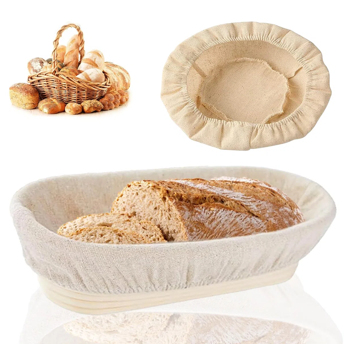 Cestino Lievitazione, Pane Cesto di Fermentazione, Ovali per la Cestini Pane Lievitazione, Cesto di Pane in Rattan Fatto a Mano con Fodera in Lino, Usato per Impasto di Pizza e Pasticceria
