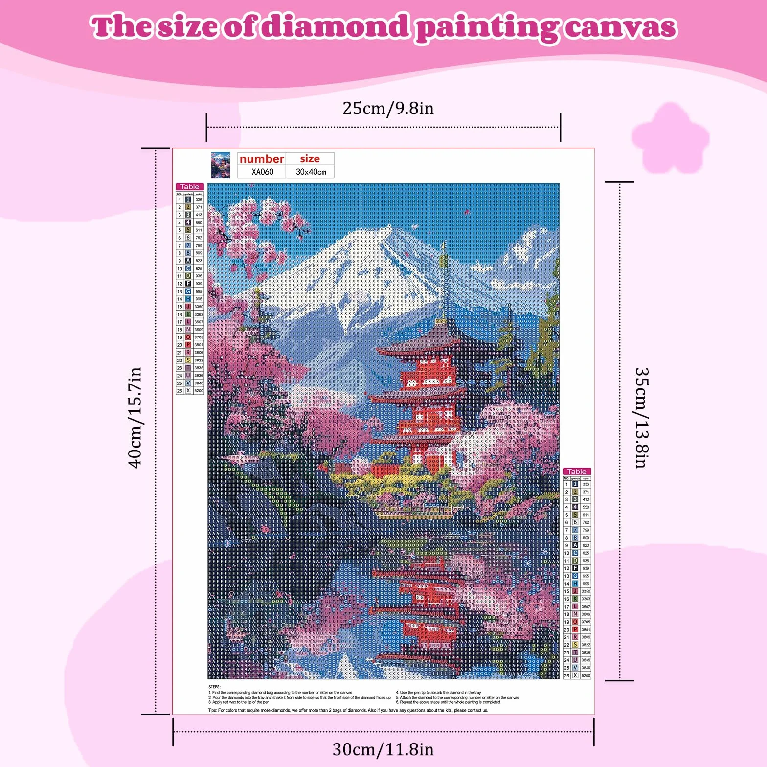 NEWENMO 5D Monte Fuji Diamond Painting per Adulti,Bella Fiori di Ciliegio Pittura Diamante Kit Completo,Tempio Giapponese Diamond Art Kits,Fai Da Te Diamant Painting Set,per Decorazione Casa 30x40cm