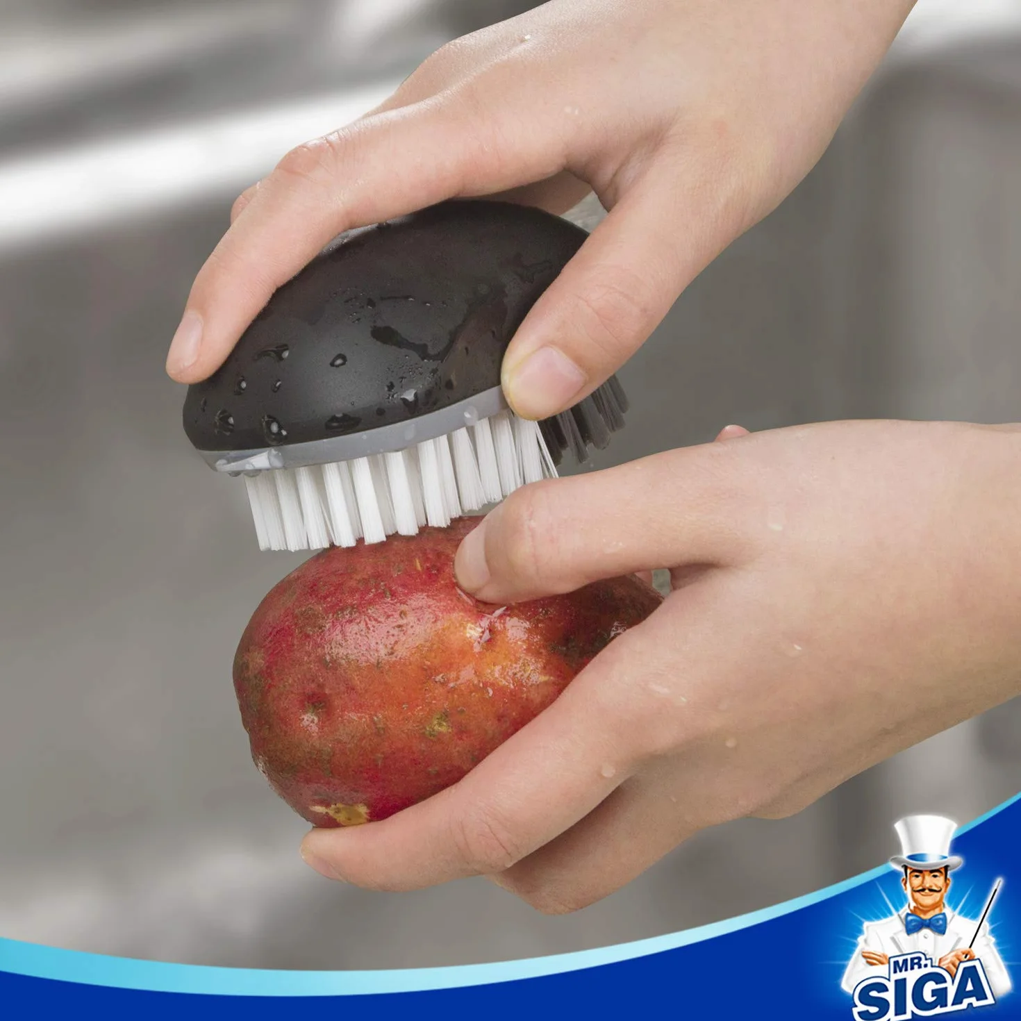 MR.SIGA Spazzola per la pulizia di frutta e verdura, con impugnatura antiscivolo, 2 pezzi, colore: Nero