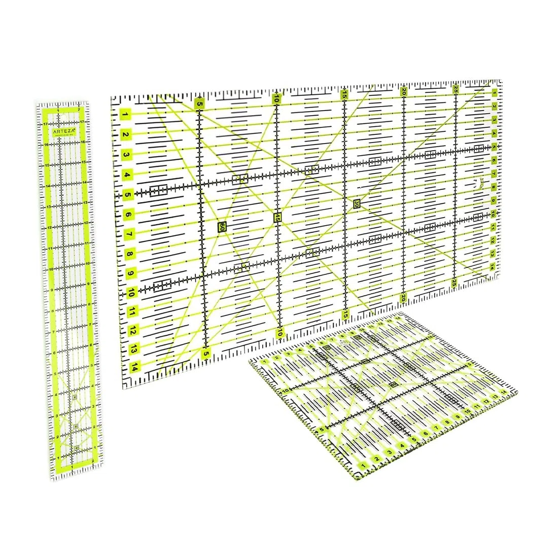 Set di righelli Patchwork Righello Acrilico da 3 Pezzi per Cucire con precisione triangolari, esagonali, trapezoidali, righelli per trapunte da 45 Gradi e 60 Gradi