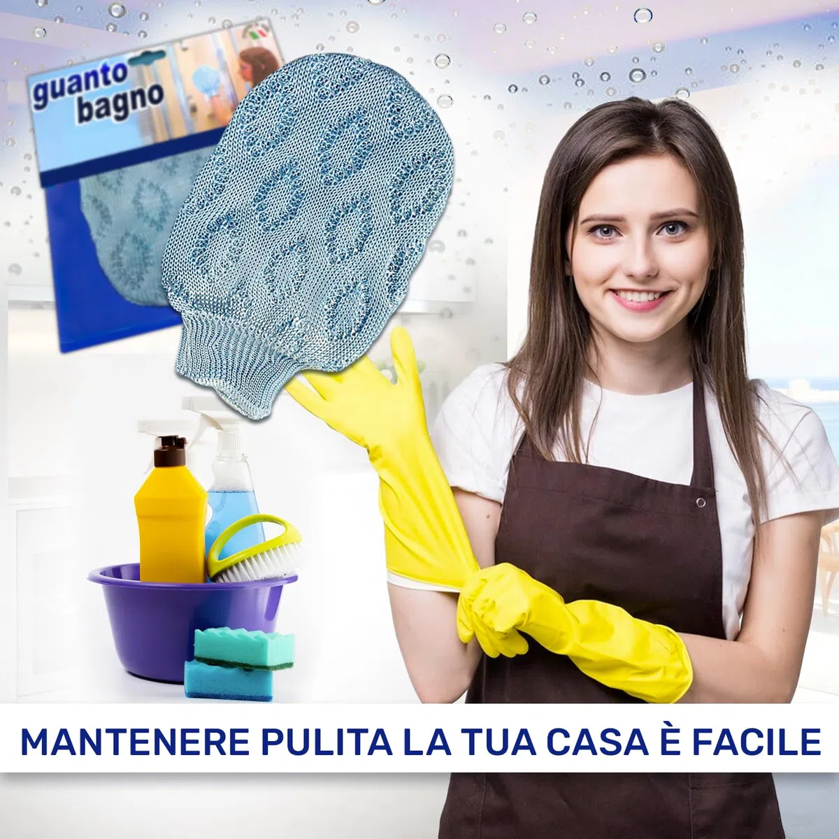 MONTERAL Guanto per la Pulizia del Bagno Cabina Doccia Sanitari Specchio - Realizzato al 100% in Viscosa - PRODOTTO IN ITALIA