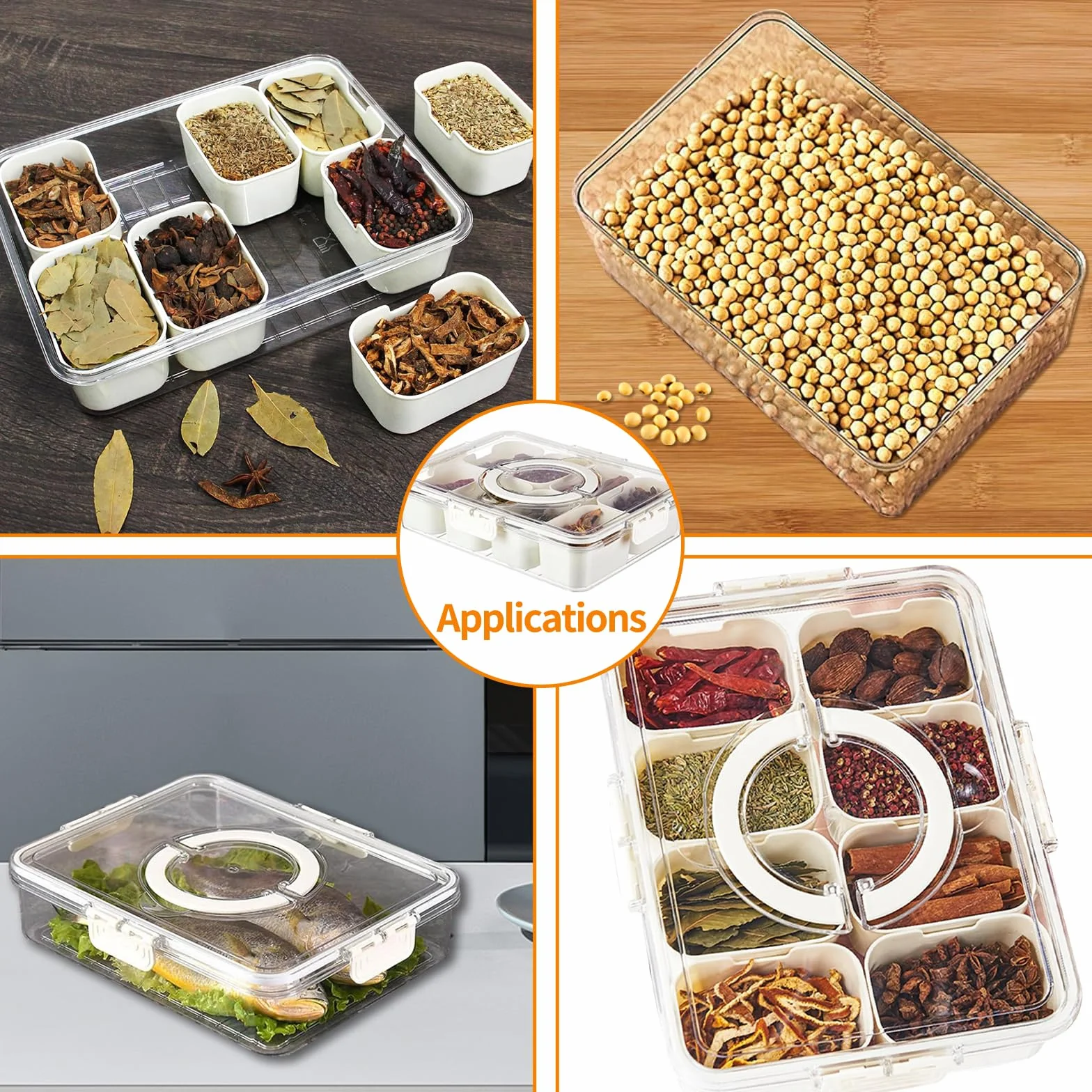 Vassoio Portata Diviso con Coperchio e Maniglia, Contenitore Portatile per Alimenti, Piatti Snack, 8 Scomparti Rimovibili per Feste,Organizer Riutilizzabile per Antipasti,Verdure,Caramelle,Frutta,Noci
