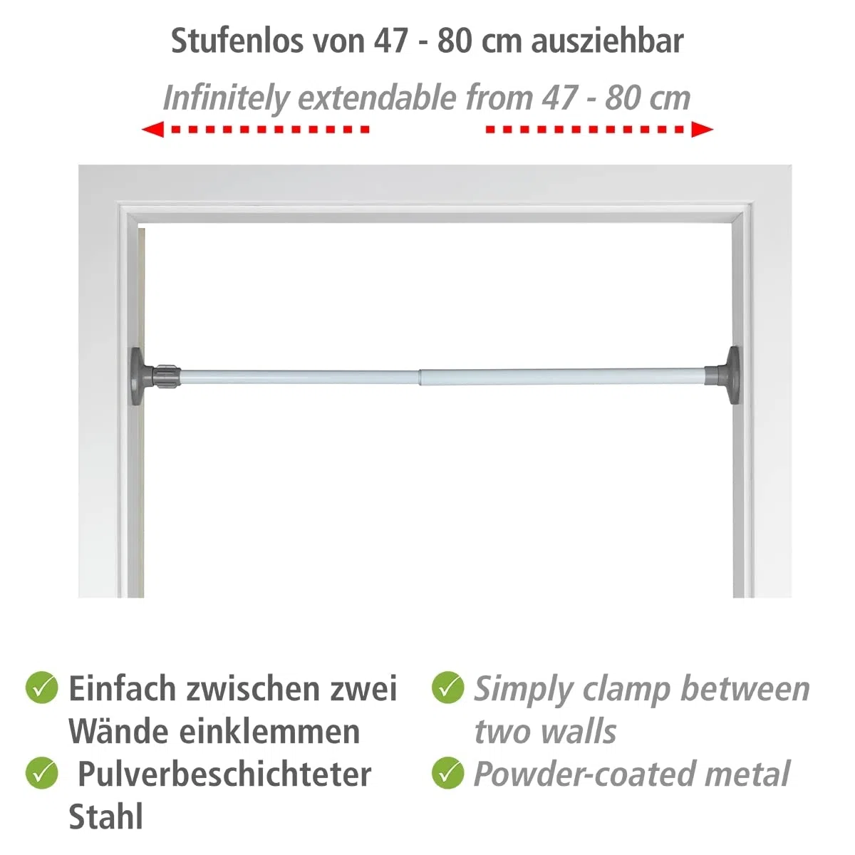 Wenko Asta di serraggio telescopica Herkules - Scaffale ad incastro, scaffale telescopico, Metallo verniciato, 8 x 47-80 x 4 cm, Bianco
