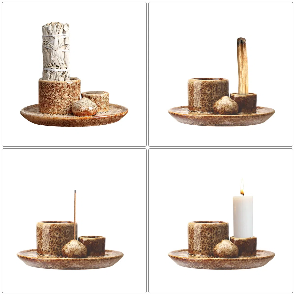 4 su 1 portancamera di incenso, Ciotola di incenso 4 in 1, vassoio in ceramica, supporto per salvia per combustione, pollici di catcher di cenere in ceramica, Porta Palo Santo, ciotola per bruciar