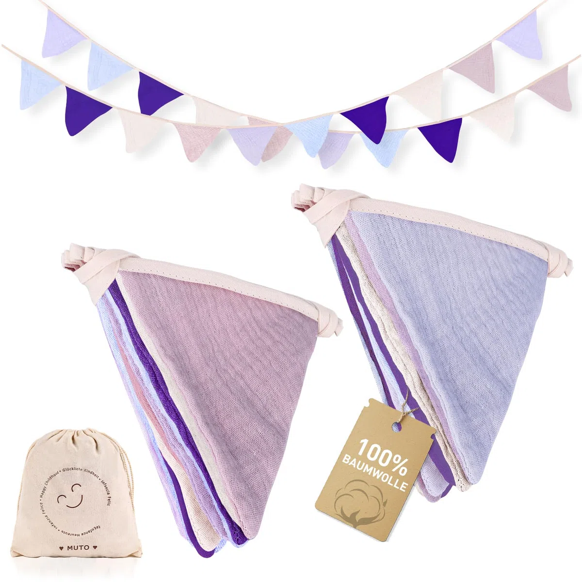 Bandierine per Cameretta dei Bambini, 2.8M Bandierine Colorate in Tessuto, Ghirlanda per la Cameretta dei Bambini, Decorazione da Parete per feste e compleanni (viola)