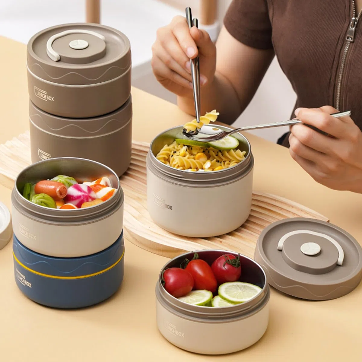 Termos per Alimenti, Contenitore Termico 550ml, Contenitore per Pranzo in Acciaio Inossidabile con Coperchio Contenitori per Conservazione Degli Alimenti Scatole Picnic (Mantieni caldo, Blu oceano)
