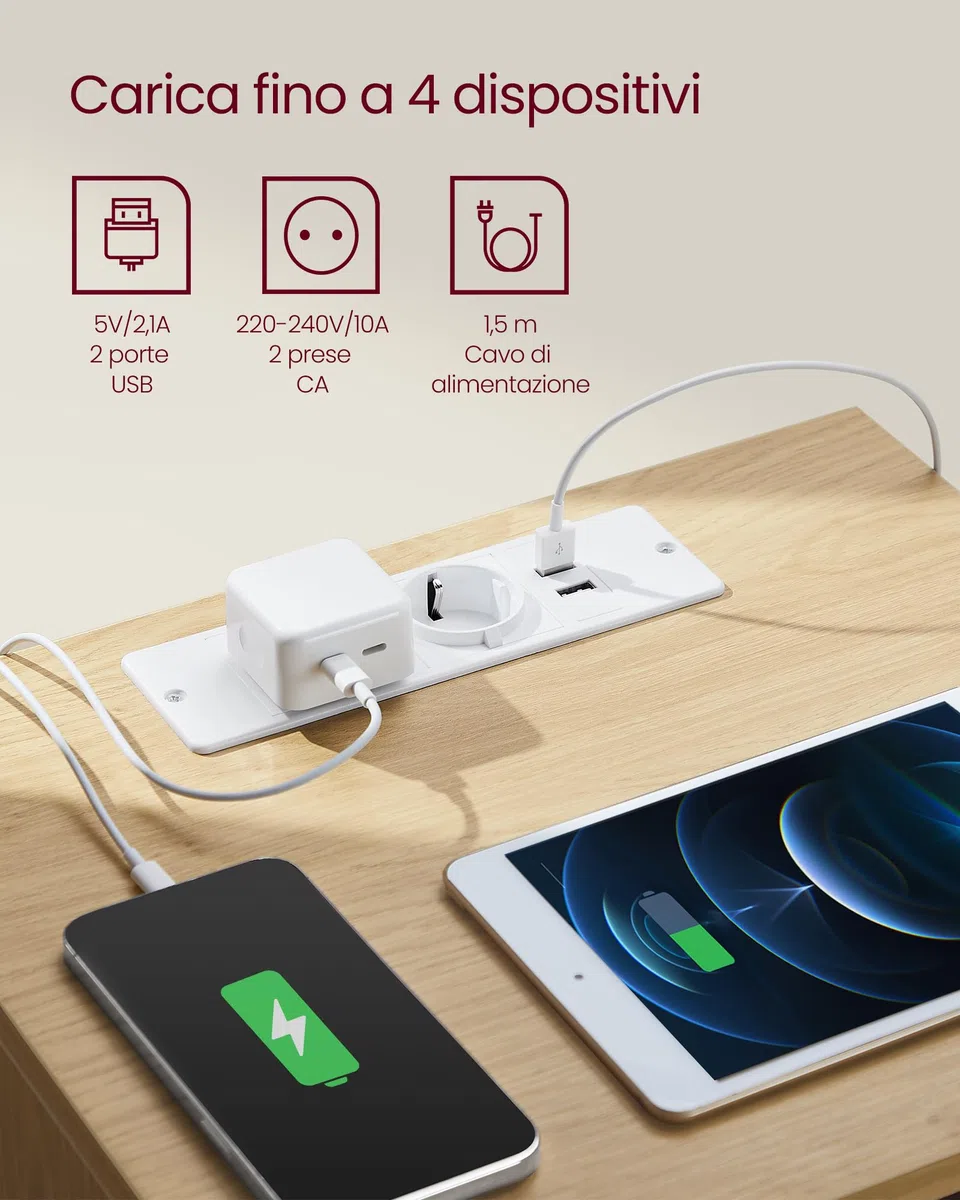 VASAGLE KAILYN Collezione - Comodino con Stazione di Ricarica, con 3 Cassetti, 2 Prese AC 2 Porte USB, per Soggiorno, Camera da Letto, Studio, Giallo Paglierino LET631Y70