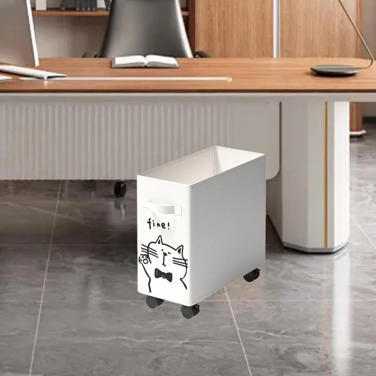Carrello per oggetti da posizionare sotto la scrivania, carrello mobile con ruote per uso domestico, Bianco