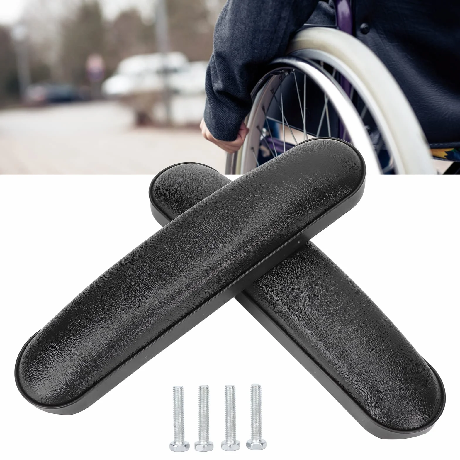 Cuscini Per Braccioli,2 Pezzi Di Cuscinetti Universali In Morbida Pelle Pu per Ricambio Per Bracciolo Per Sedia A Rotelle,Nero,10.24X2.17In