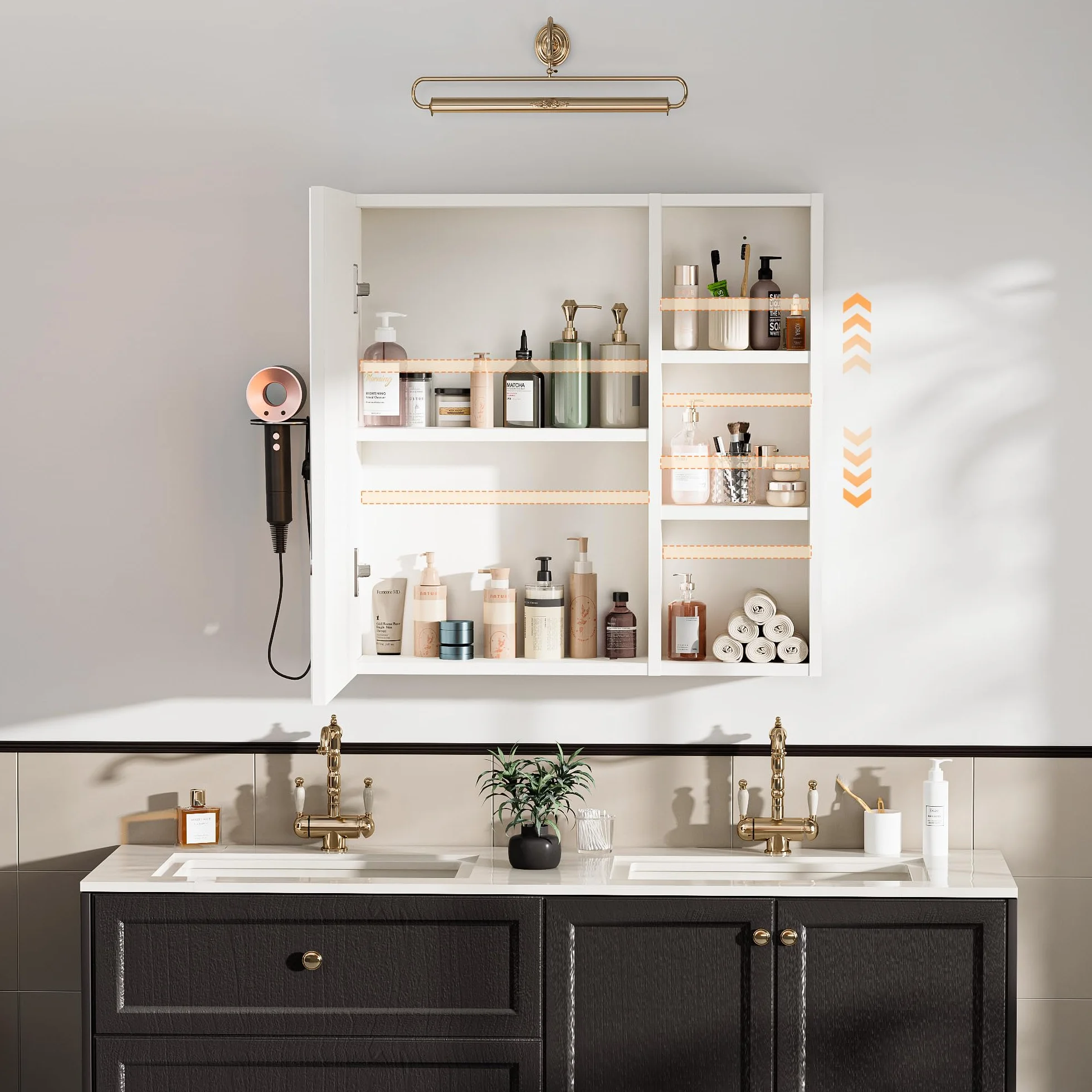 Specchio Bagno Contenitore con 3 Colori Luce, Armadio Specchio Bagno con Deumidificazione con 1 Tocco e Funzione di Memoria & con Mensola Regolabile(60x60x15 cm,Bianco)