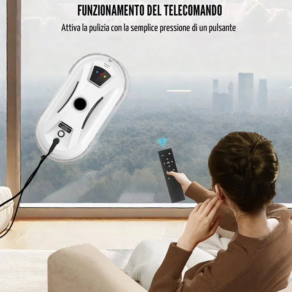 Robot Lavavetri, Lavavetri Elettrico per Finestre con Aspirazione da 5600 Pa, Pianificazione Intelligente del Percorso per la Pulizia Automatica, Tecnologia di Rilevamento dei Bordi per Finestre