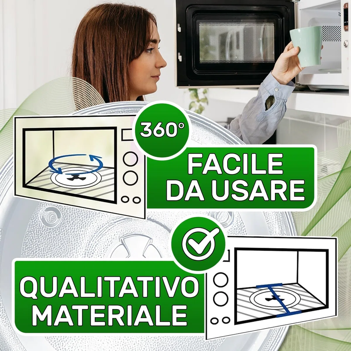 Vetro Piatto Microonde Universale con Diametro Ø 27 cm dotato di 3 Piedini di Fissaggio sulla Base con Codice Originale 297544 per Gorenje 482000100016 per Whirlpool per Indesit - ONIX TECH