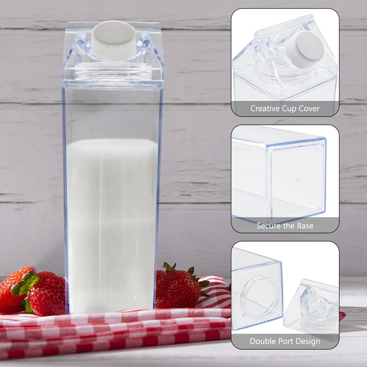 Iceten 2 bottiglie quadrate in plastica trasparente da 500 ml, contenitori per latte vuoti, riutilizzabili, per conservare bevande fatte in casa, latte, acqua