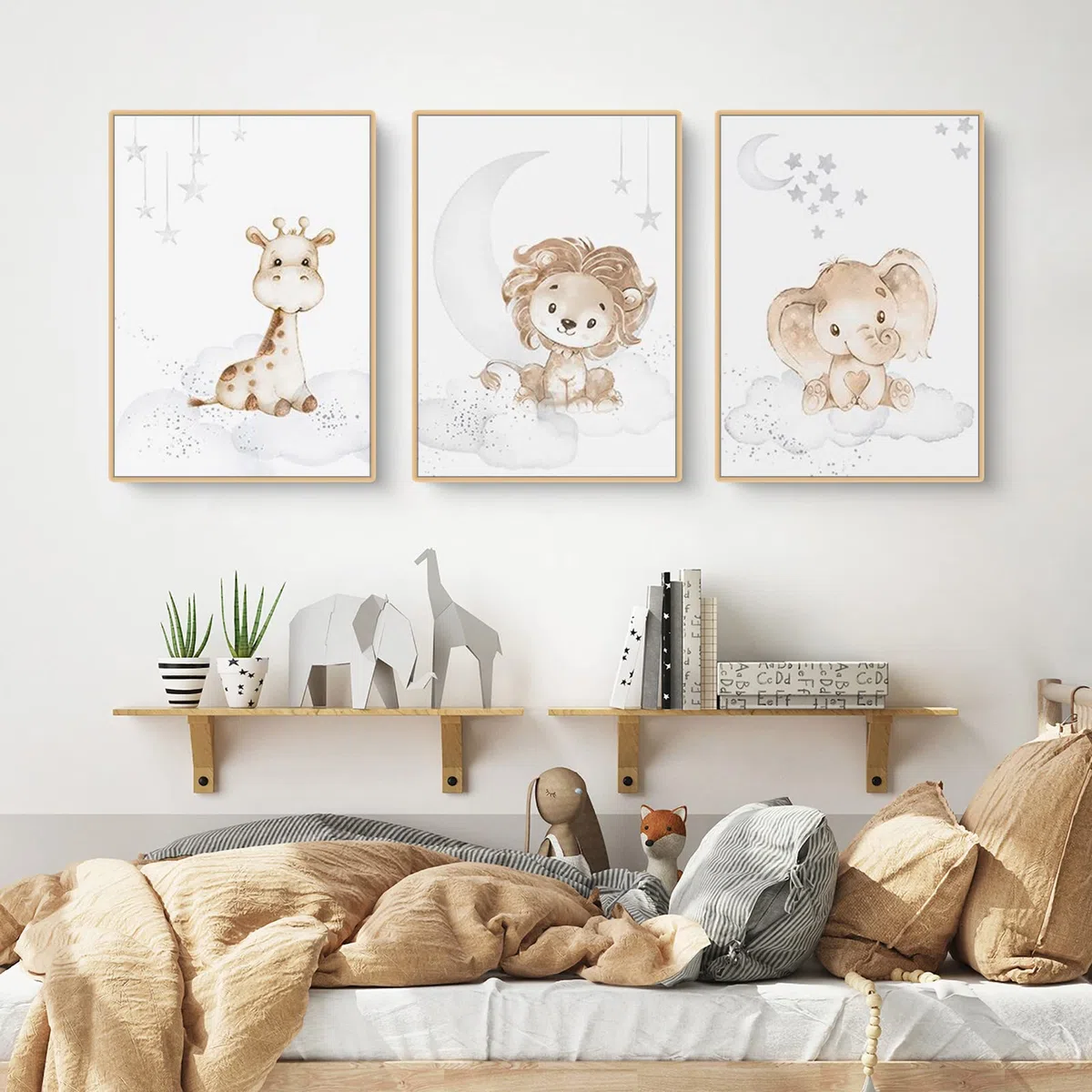 EXQULEG Set di 3 poster per camerette dei bambini, motivi: coniglietto, giraffa, animali, senza cornice, per ragazzi e ragazze (A30 x 40 cm)
