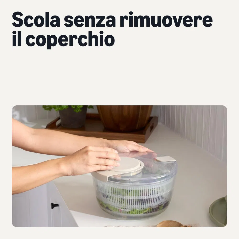 Amazon Basics Centrifuga per Insalata, Senza BPA, 4L, Grigio Lino