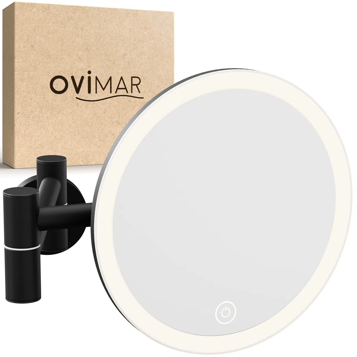ovimar specchio cosmetico Leinoya | con illuminazione | ricaricabile | da parete per forare | in bagno | specchio ingranditore 5x | specchio per il trucco con luce | specchio a 360 gradi