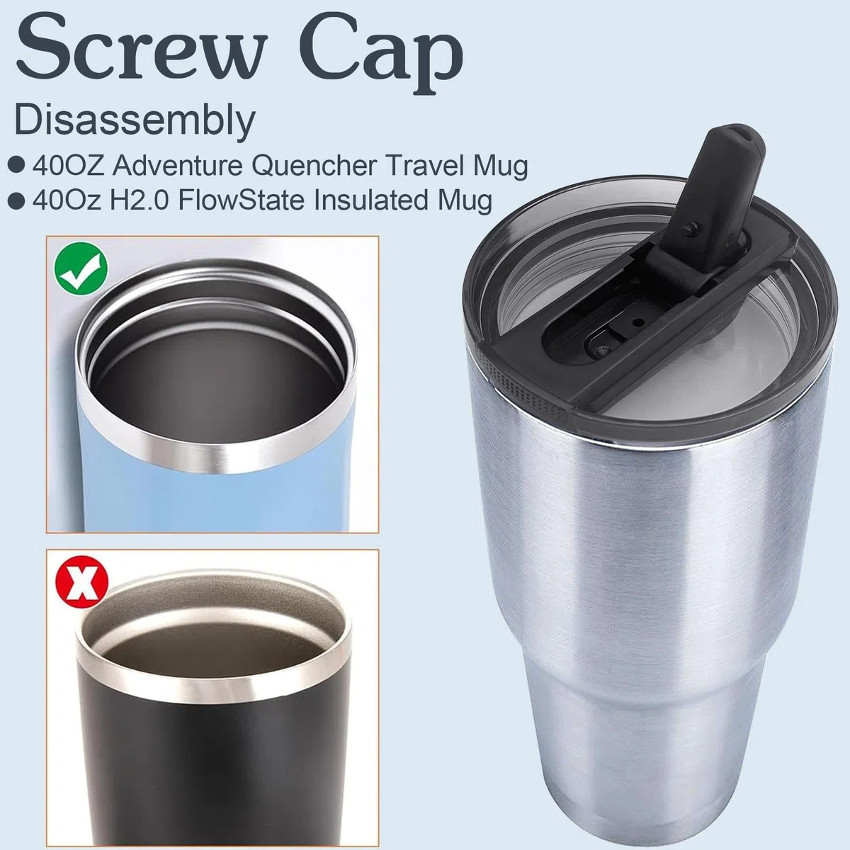 TZEKING Rimovibile Coperchio per tazza Stanley,2 Coperchi di Ricambio Riutilizzabili per Bicchieri da 40oz,Compatibile con Stanley Cup,Coperchio per Tazza Stanley con 2 Cannucce,per Stanley Cup