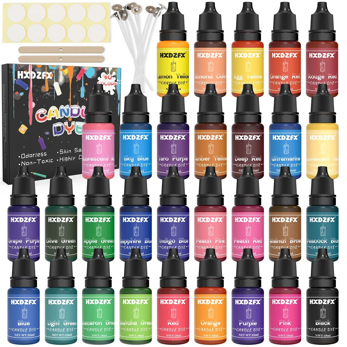 Coloranti per Candele 30 Colori - Liquido per Cera, Gel, Paraffina, Soia, D'api - Concentrato Fai Da Te