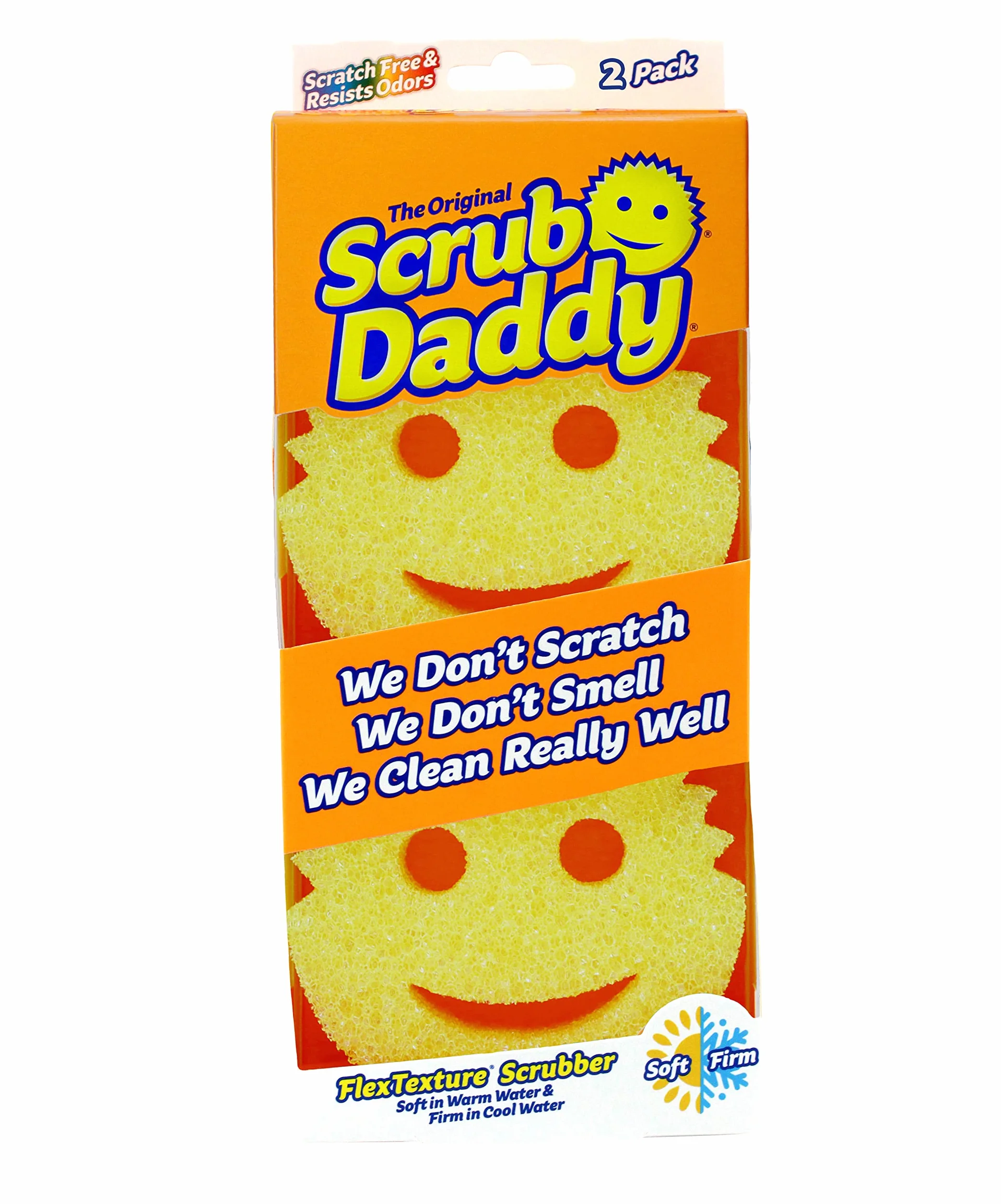 Scrub Daddy Originale Spugna Piatti Lavabile, Spugne Cucina e Bagno, Non Graffia Prodotti per la Pulizia della Casa, Design Morbido e Compatto FlexTexture, Lavabile in Lavastoviglie, Gialli 2 Pz