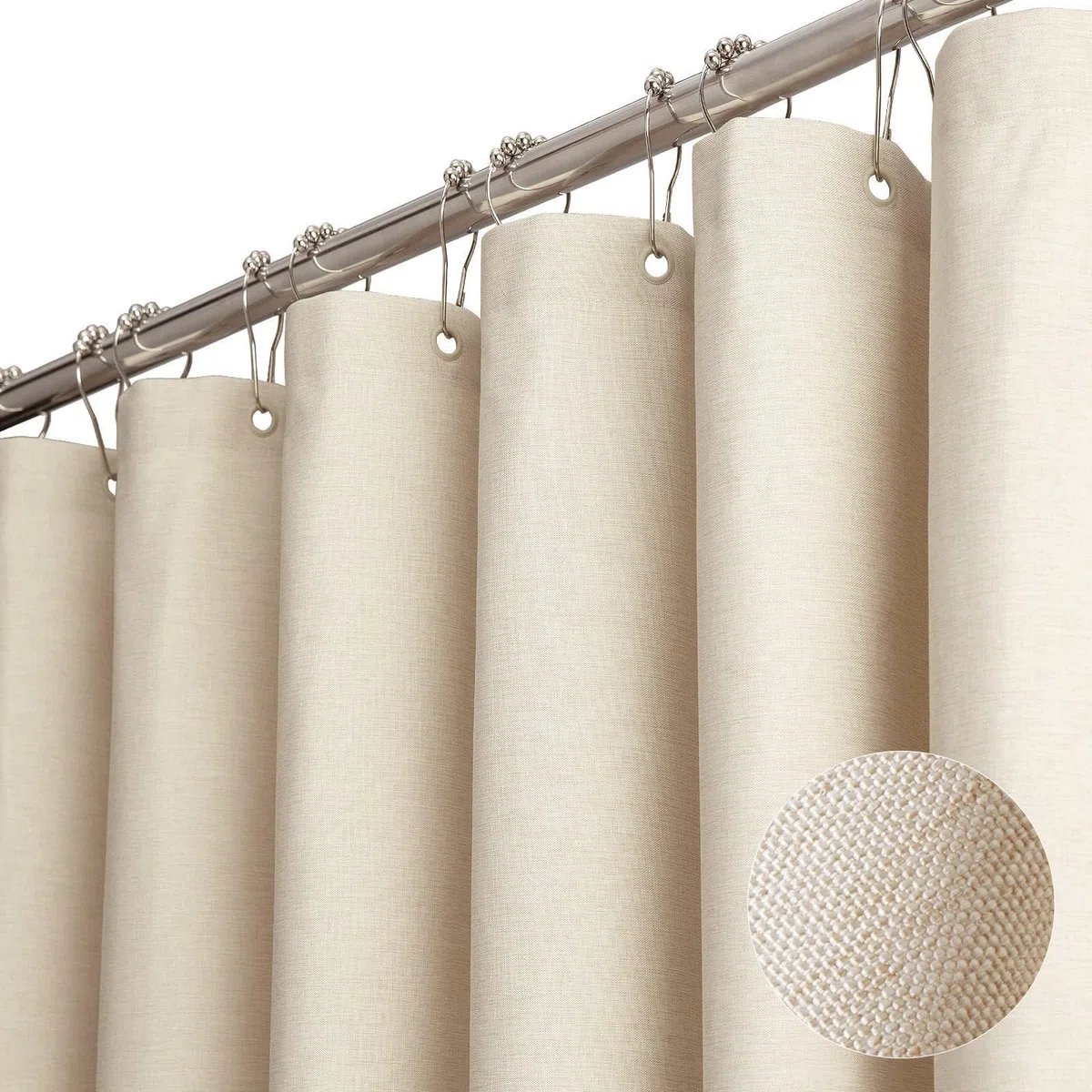 Tenda Doccia 180 x 200 cm, Antimuffa Impermeabile Tenda da Doccia, Tessuto in Poliestere Paraschizzi Vasca da Bagno Lavabile in lavatrice con 12 Ganci, per Cabina Doccia Vasca (Beige)
