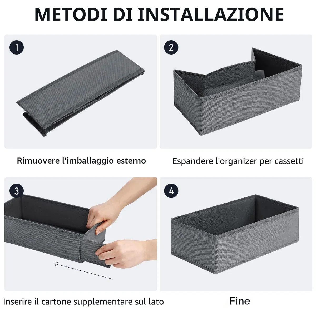 DIMJ 8 Pezzi Organizer Cassetti Armadio - Divisori Per Cassetti Intimo Non Tessuto, Organizzatore Armadio Scatola Pieghevole Salvaspazio per Calzini, Mutande, Cravatte, Oggetti Vari (Grigio Grafite)