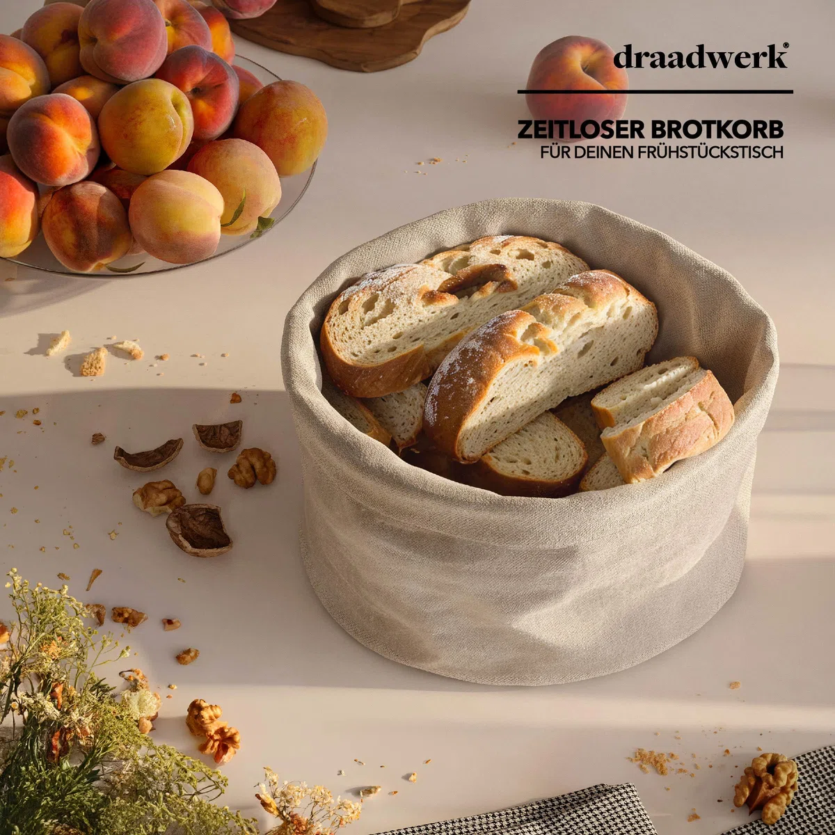 Cestino per pane in tessuto cestino per panini cestino per la colazione cesto portaoggetti in 100% cotone per la colazione il ponticello il fasciatoio la conservazione e le festività (Nature Beige)