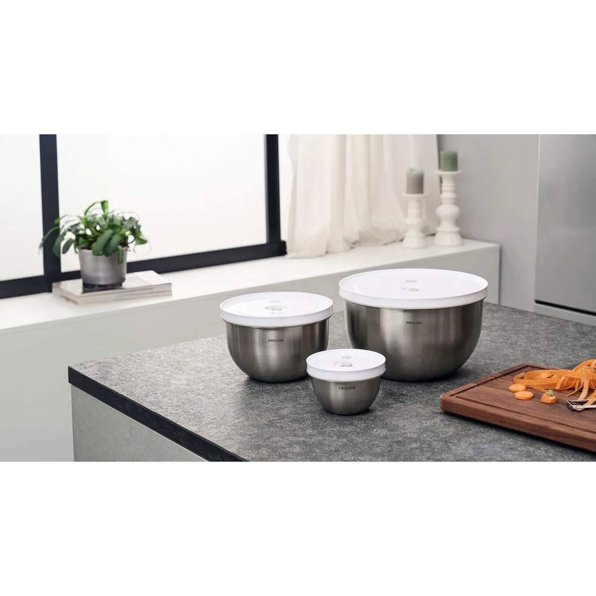 Zwilling - Set di 6 insalatiere sottovuoto Fresh and Save - 12-18-24 cm, acciaio inossidabile, argento - ZWILLING