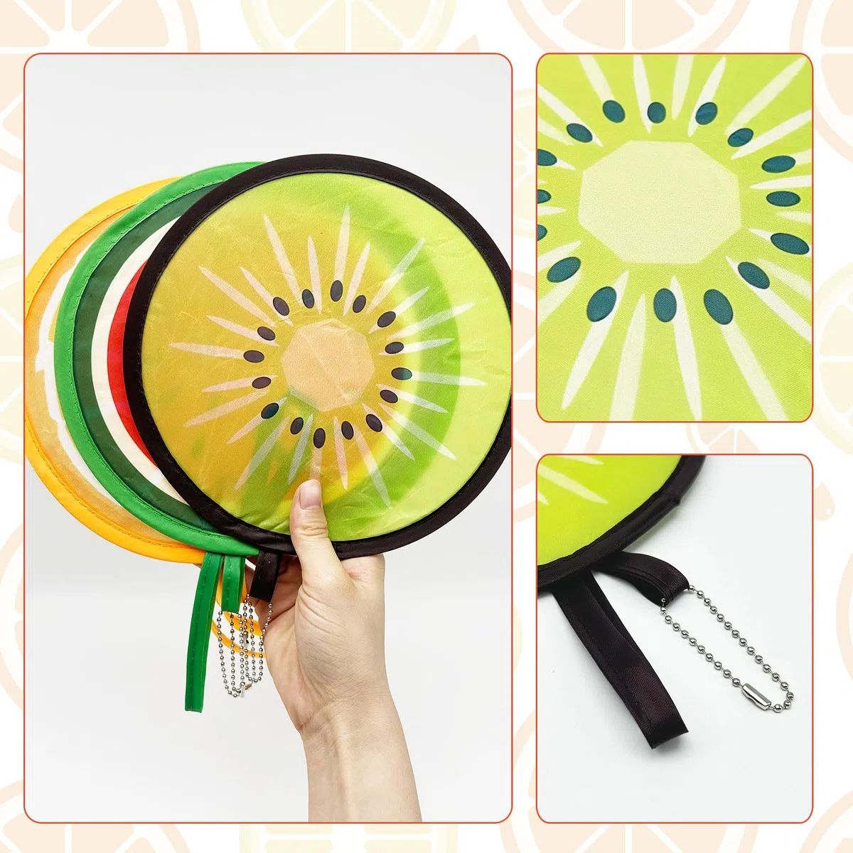 6 Pezzi Ventaglio Rotondo Pieghevole, Ventaglio Pieghevole, Ventagli Piccoli da Borsetta Mini Ventagli Anguria Kiwi Arancia Frutta per Feste Matrimoni (6 Pezzi)