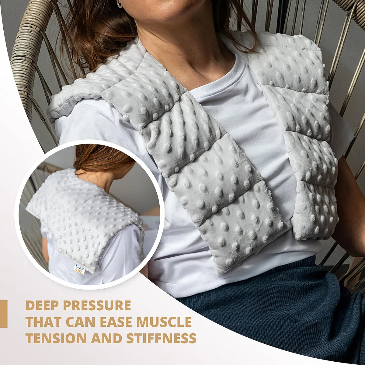 Coperta Ponderata per Spalle e Collo 2 kg - per Bambini e Adulti - Riduzione Dello Stress Autismo ADHD - Minky Argento