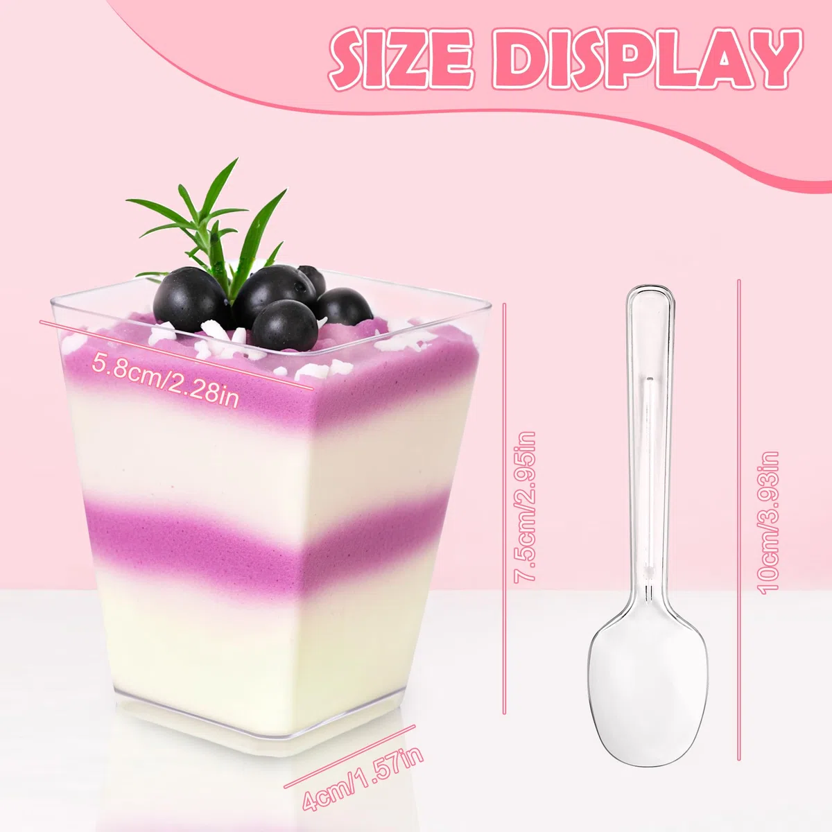 Set di 40 Pezzi Tazze Bicchieri da Dessert con Cucchiai Plastica, 160 ml/5oz Coppette Gelato Riutilizzabili, Bicchierini Monoporzione Dolci, Bicchierini Finger Food Trasparenti per Feste e Compleanni